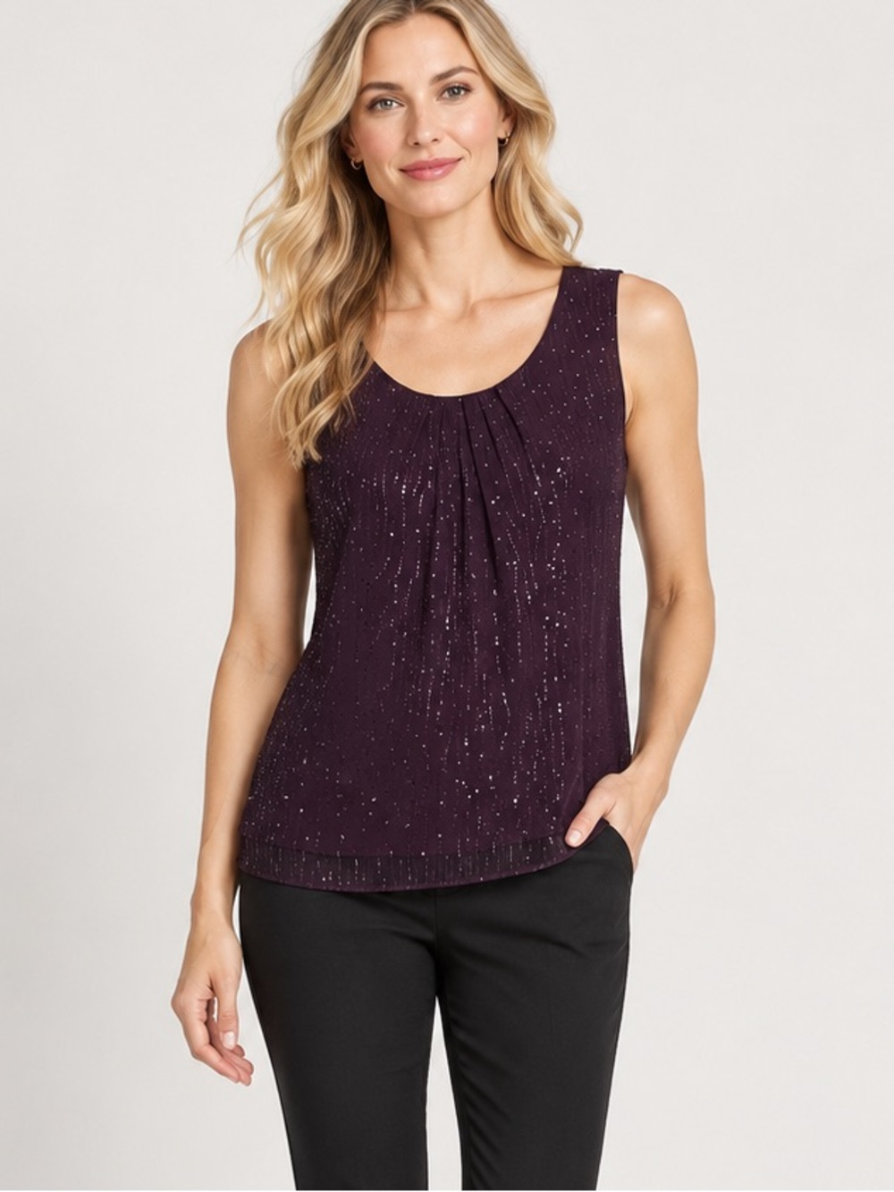 NWT Talbots Purple Sequined Sleeveless Tank Top sz 10